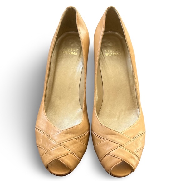 Stuart Weitzman Neutral Peep Toe Heels Size 8 - Picture 3 of 9